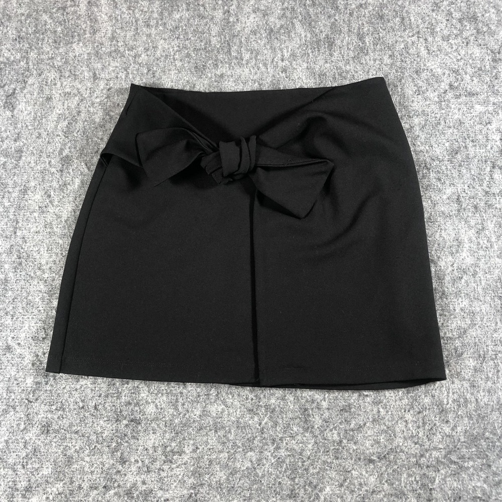 Forever 21 Skirt Womens Small Black Bow Front Mini High Waist Stretch Cocktail